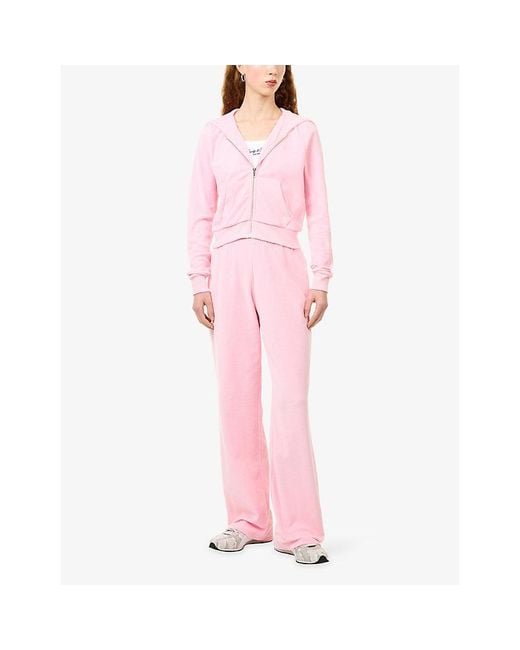 Sporty & Rich Pink Signature-Logo Krystal Velour Jogging Bottoms