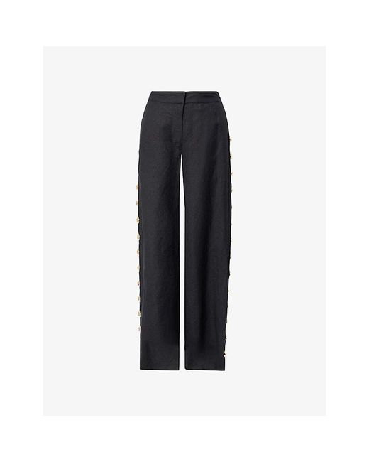Jonathan Simkhai Blue Cayman Wide-Leg Linen-Blend Trousers