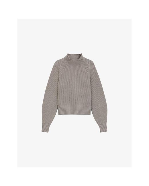 HUGO Gray Roll-Neck Relaxed-Fit Wool And Cashmere-Blend Jumper