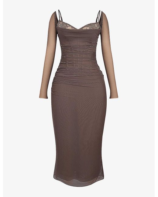 House Of Cb Brown Katarina Corseted Stretch-woven Maxi Dres