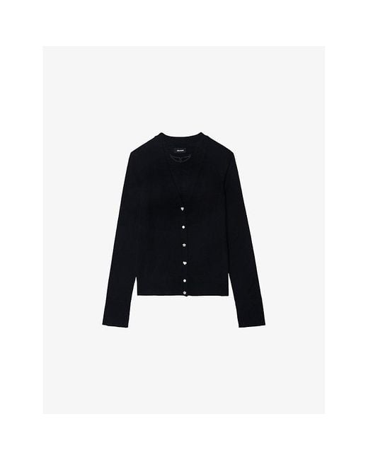 Zadig & Voltaire Black Jemma Diamante-Buttoned Merino-Wool Cardigan