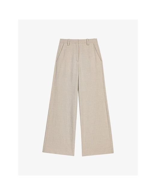 Maje Natural Wide-Leg High-Rise Stretch-Woven Trousers