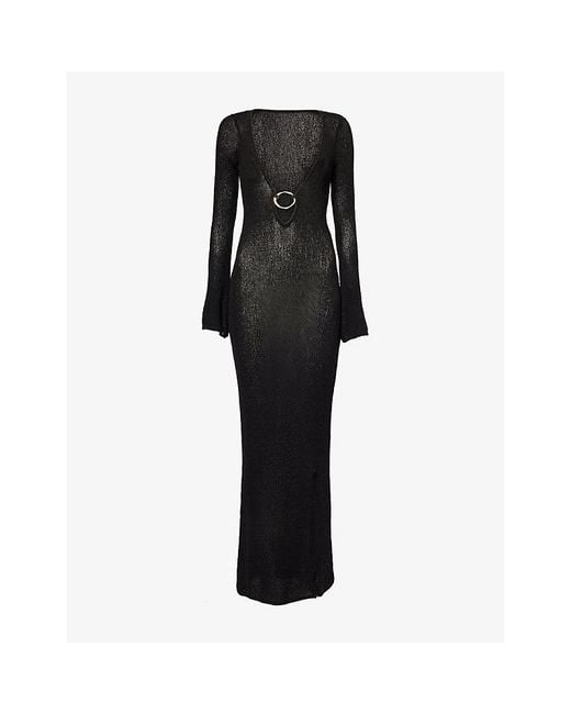 WE Are Tala Black O-Ring V-Neck Cotton Blend Maxi Beach Dress