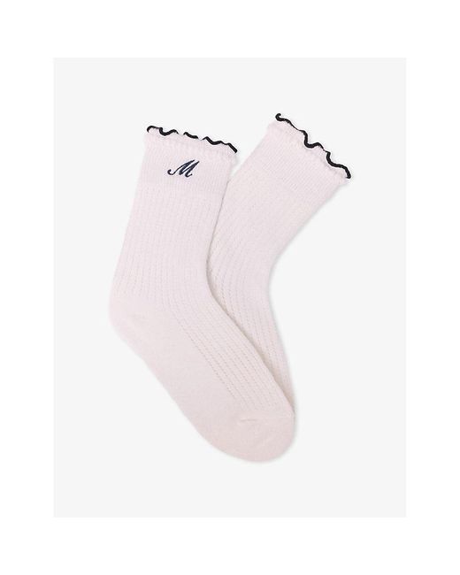 Maje Pink Logo-Embroidered Pointelle Stretch-Cotton Socks