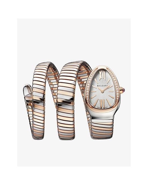 BVLGARI Metallic Serpenti Tubogas 18Ct Rose- Stainless Steel And Brilliant-Cut Diamond Quartz Watch