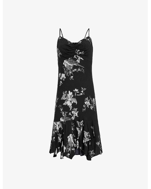 AllSaints Black Erica Iona Floral-print Woven Mini Dress