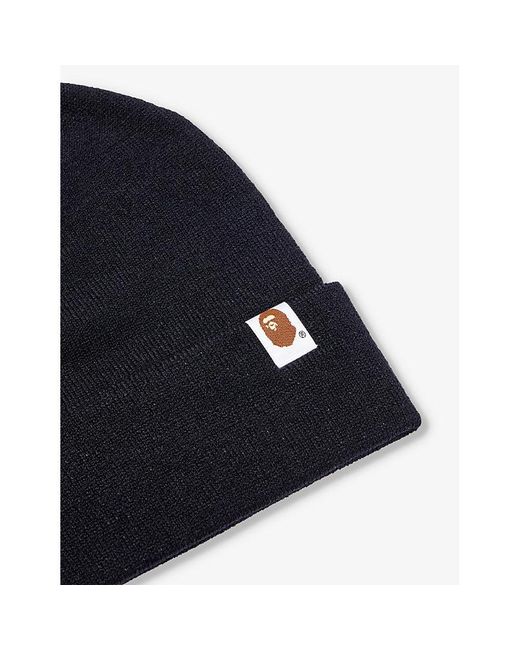 A Bathing Ape Blue Brand-patch Embroidered Knitted Beanie for men