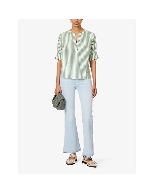 FRAME Green Puffed-sleeve Relaxed-fit Cotton-poplin Top