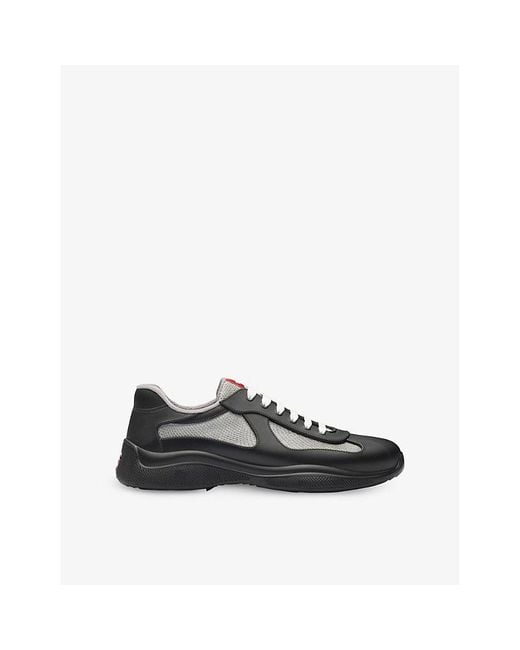 Prada Black America's Cup Original Leather And Mesh Trainers for men