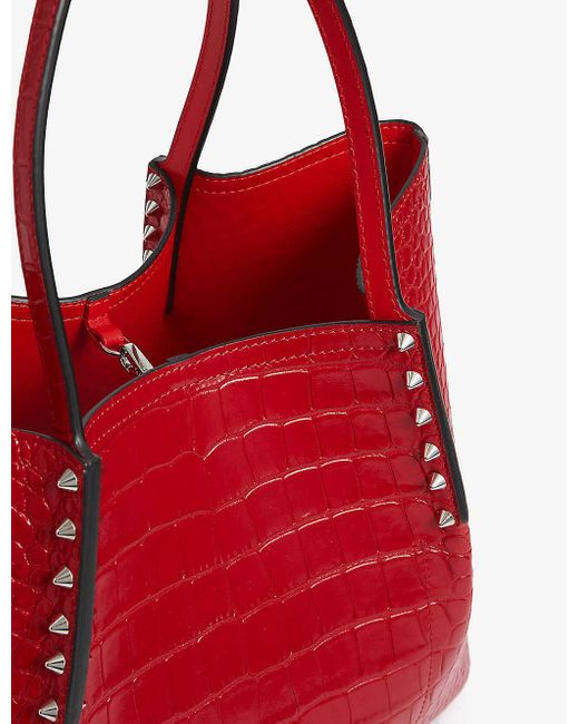 Cabarock large - Tote bag - Alligator embossed calf leather and spikes -  Black - Christian Louboutin