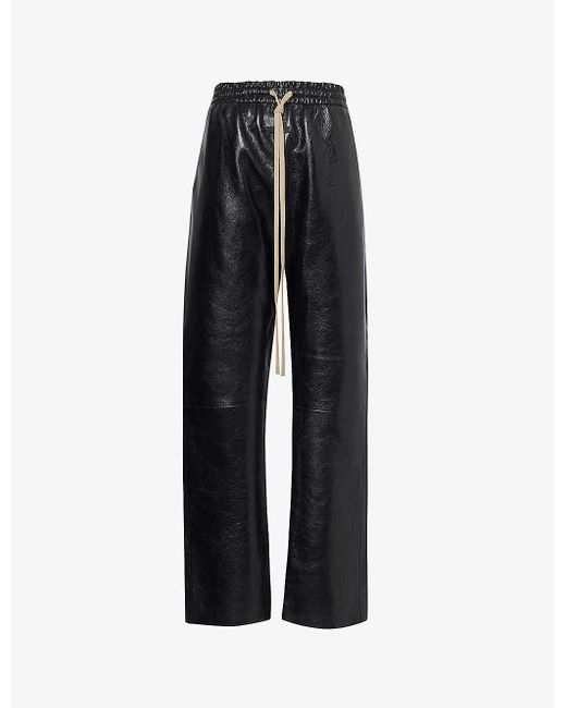 Fear Of God Black Forum Brand-patch Straight-leg Leather Trousers for men