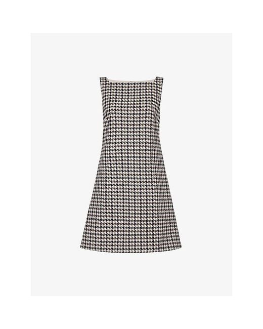 Theory Gray Houndstooth Square-neck Wool Mini Dress