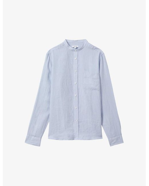 Reiss Blue Ocean Grandad-collar Striped Linen Shirt Xx for men