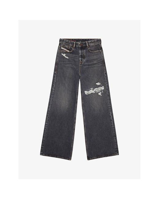 DIESEL Gray 1996 D-Sire Distressed Wide-Leg Low-Rise Jeans