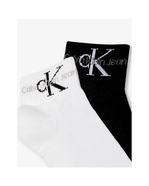 Calvin Klein Black Branded Ankle-length Pack Of Two Cotton-blend Socks for men