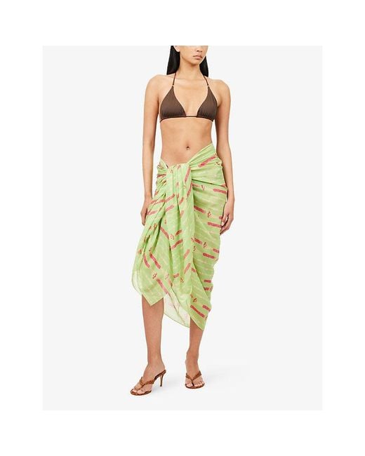 VERANDAH Green Printed Cotton-Silk Sarong