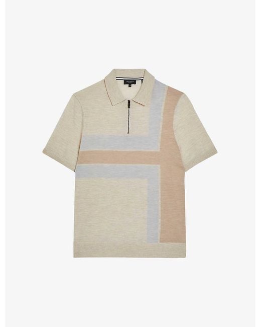 Ted Baker White Ambler Colour-block Wool Polo Shirt for men