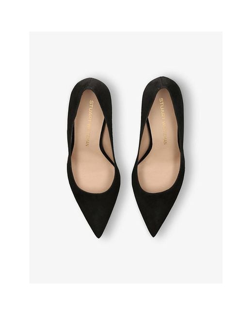 Stuart Weitzman Black Stuart Power 85 Pointed-Toe Suede Pumps