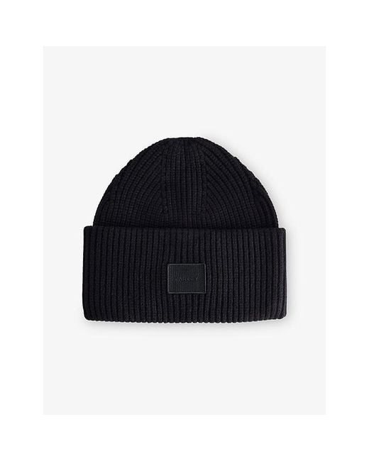 Varley Blue Carly Logo-Patch Rib-Knit Beanie