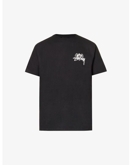 Stussy Angel Logo-print Cotton-jersey T-shirt in Black for Men | Lyst