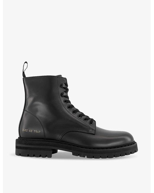 Common Projects Black Combat Number-print Leather Ankle Boots for men