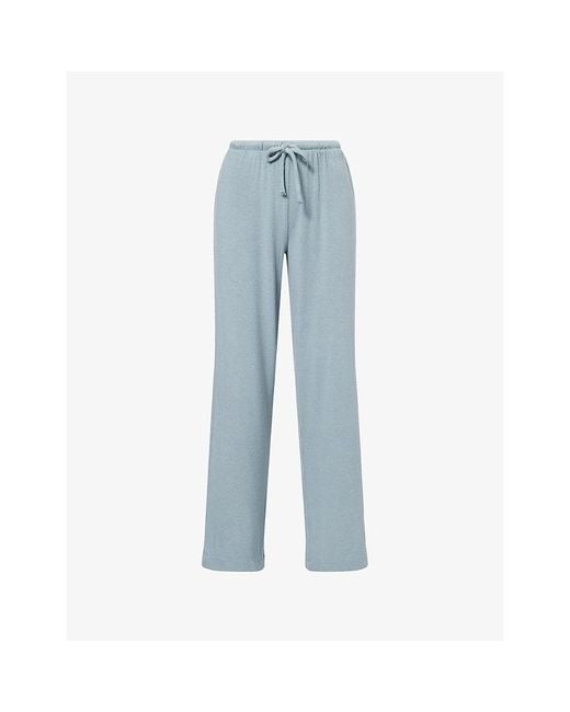 Eberjey Blue Cozy Time Wide-Leg Stretch-Woven Trousers