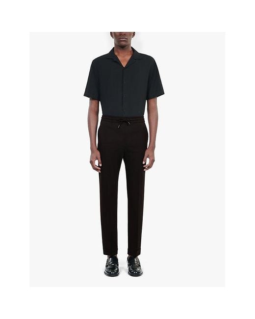 The Kooples Black Drawstring Tapered-Leg Stretch-Wool Trousers for men