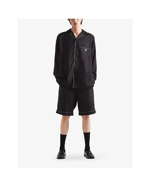 Prada Black Bermuda Brand-logo Silk Shorts for men