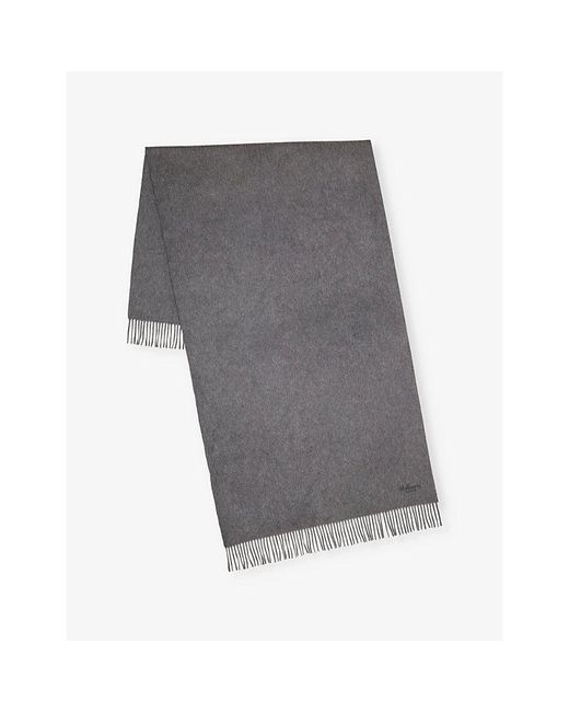Mulberry Gray Solid Logo-Embroidered Merino-Wool Scarf