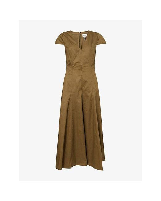 ME+EM Green V-Neck Fit-And-Flare Cotton-Blend Maxi Dress