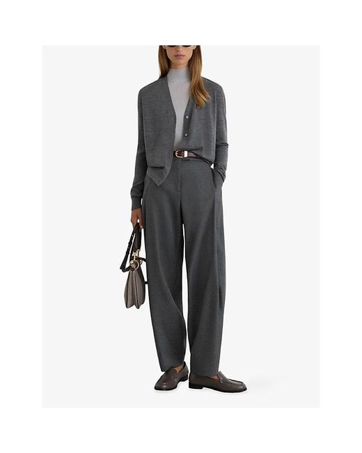 Reiss Gray Simi V-Neck Wool Cardigan