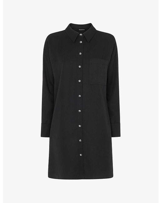 Whistles Black Helena Button-through Woven Mini Dress