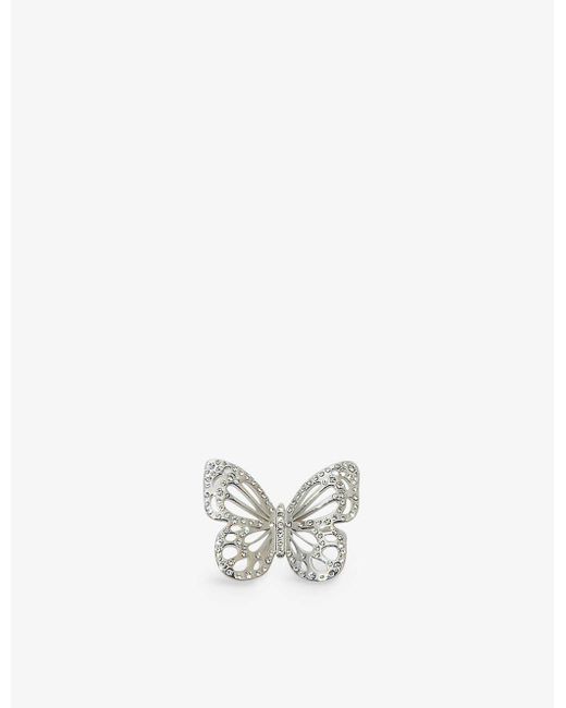 Maje White Butterfly Rhinestone-embellished Silver-tone Recycled-brass Ring