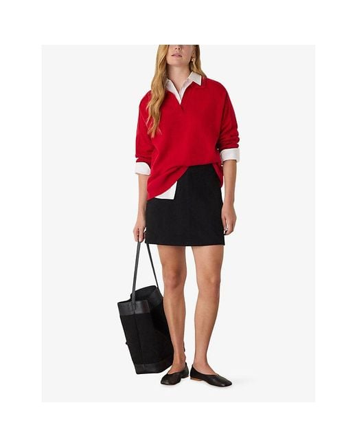 Whistles Red Open-Collar Long-Sleeve Wool Jumper