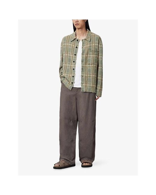 AllSaints Green Solmar Checked Knitted Cardigan for men