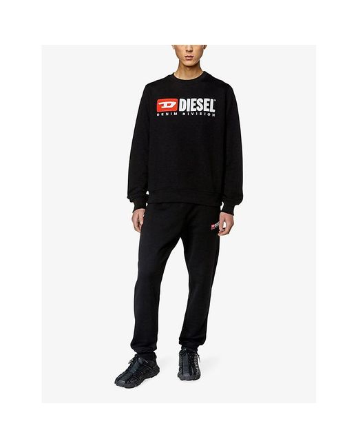 DIESEL Black S-ginn-div Logo-appliqué Cotton-jersey Sweatshirt for men