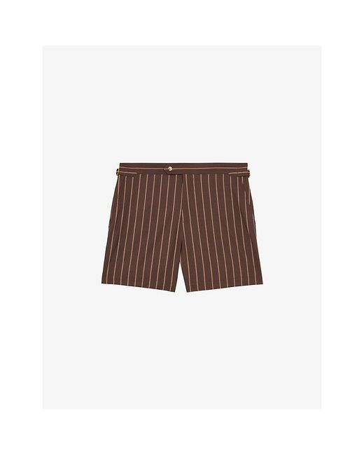 Reiss Brown Presley Pinstripe Stretch-Woven Swim Shorts for men