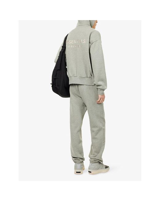 Fear Of God Gray Embossed-Branding Relaxed-Fit Cotton-Blend Hoodie for men
