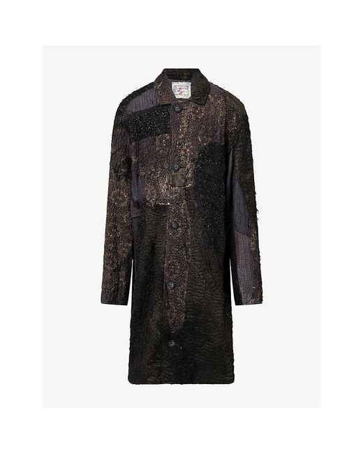By Walid Black Embroidered Duster Woven Coat