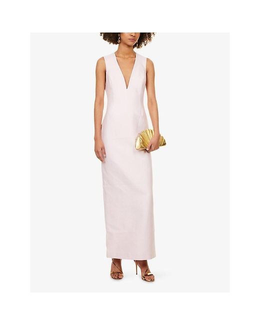 Shona Joy Pink Otis Plunge-Neck Cotton-Blend Maxi Dress
