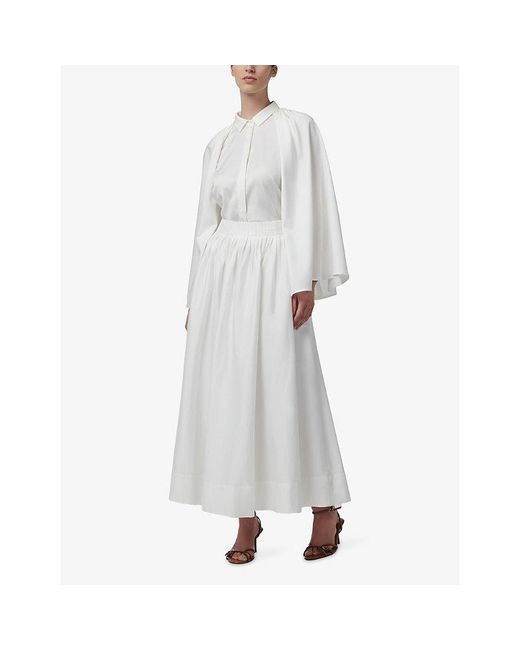 eem White Pleated Circular Cotton-Blend Maxi Skirt