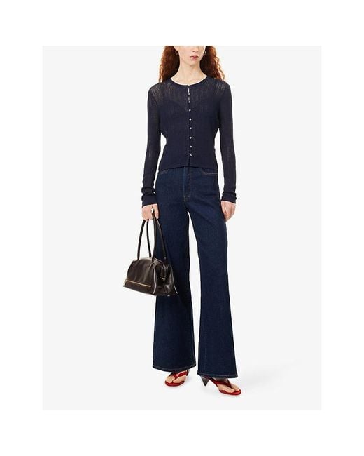 GOOD AMERICAN Blue Opne Open-Knit Woven Cardigan