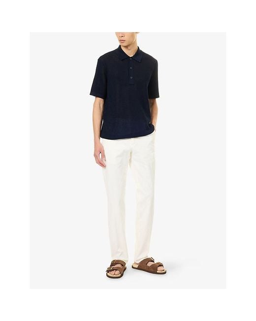 Orlebar Brown Blue Keeling Knitted Cotton-Blend Polo Shirt for men