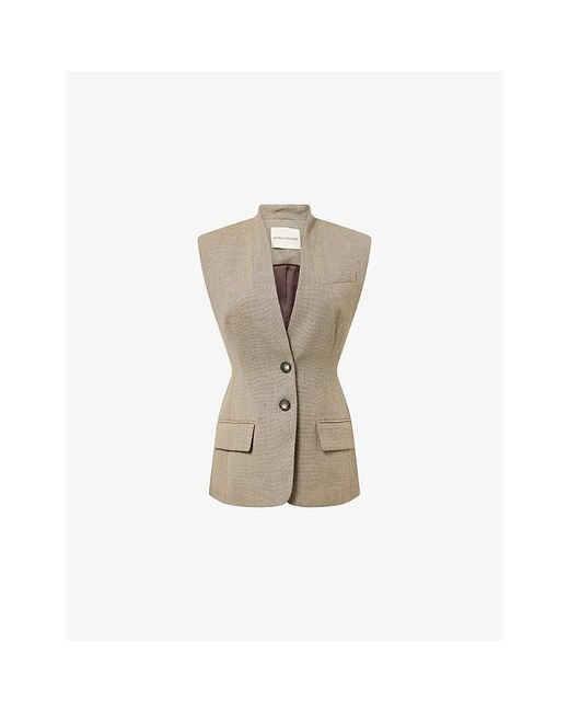 Camilla & Marc Natural Halden Padded-Shoulder Woven Vest