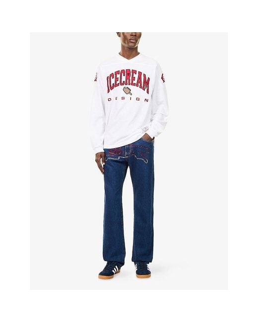 ICECREAM Blue Embellished Running-Dog Straight-Leg Denim Jeans for men