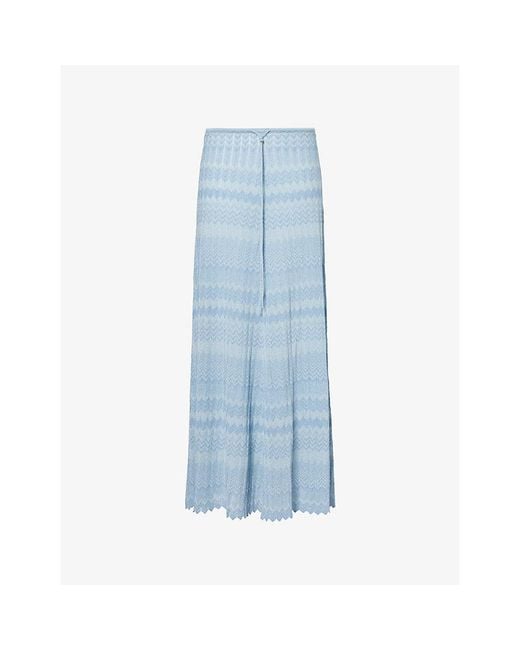 Faithfull The Brand Blue Ria Chevron-Pattern Stretch-Woven Midi Skirt