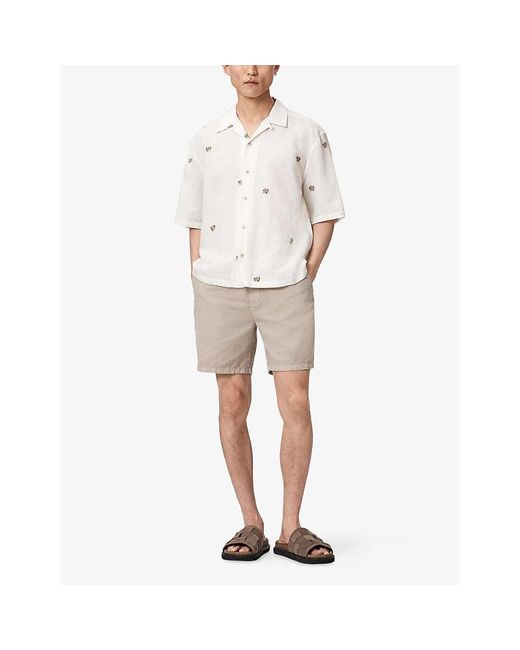 AllSaints White Feline Graphic-Print Cotton And Linen-Blend Shirt for men