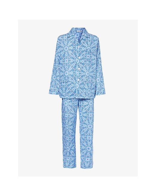 Derek Rose Blue Ledbury Geometric-print Cotton Pyjama Set for men