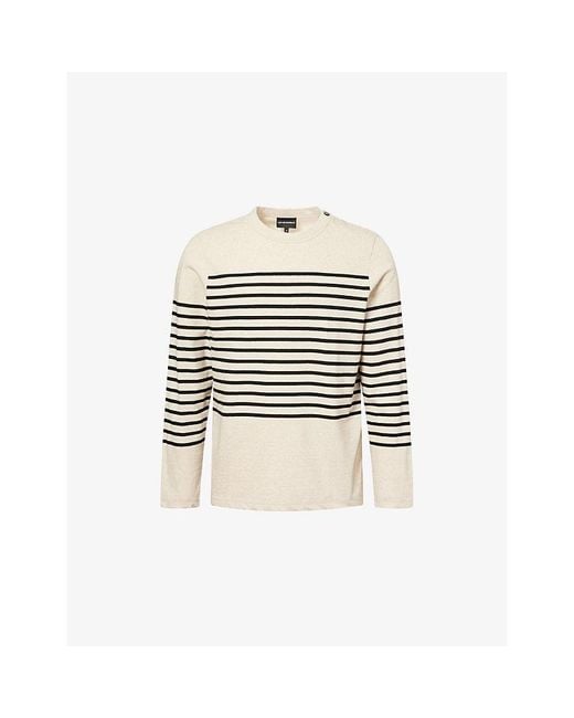 Emporio Armani Multicolor Sailor-Stripe Cotton And Linen-Blend Top for men