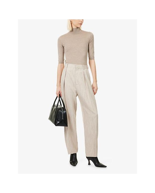 Max Mara Natural Polo-Neck Fine-Knit Wool Top